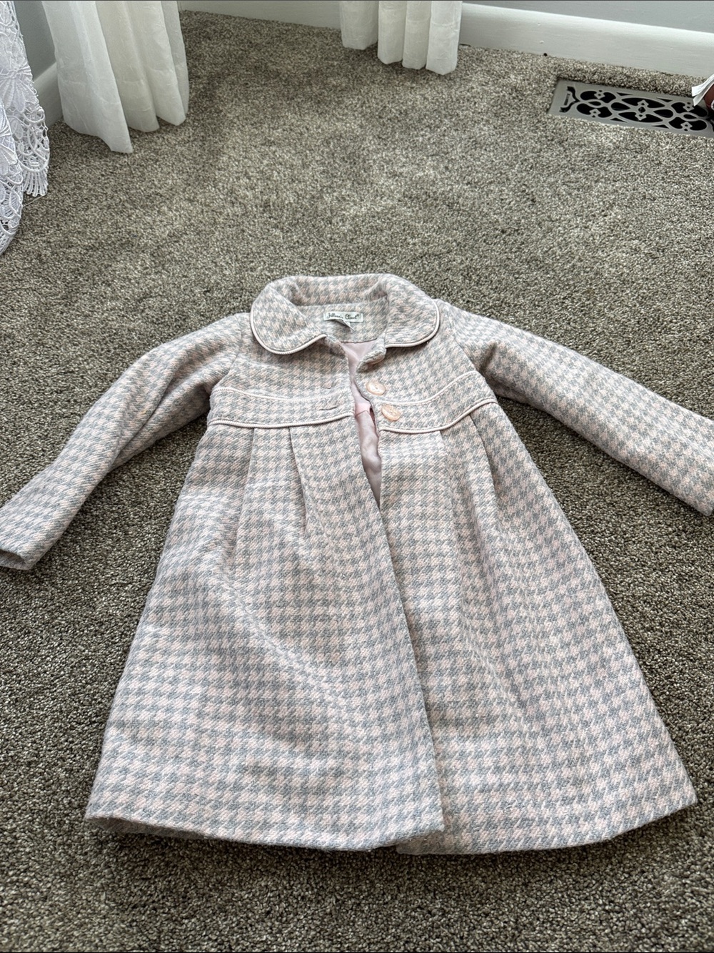 Girls Houndstooth Dress Coat in Soft Pink & Cream